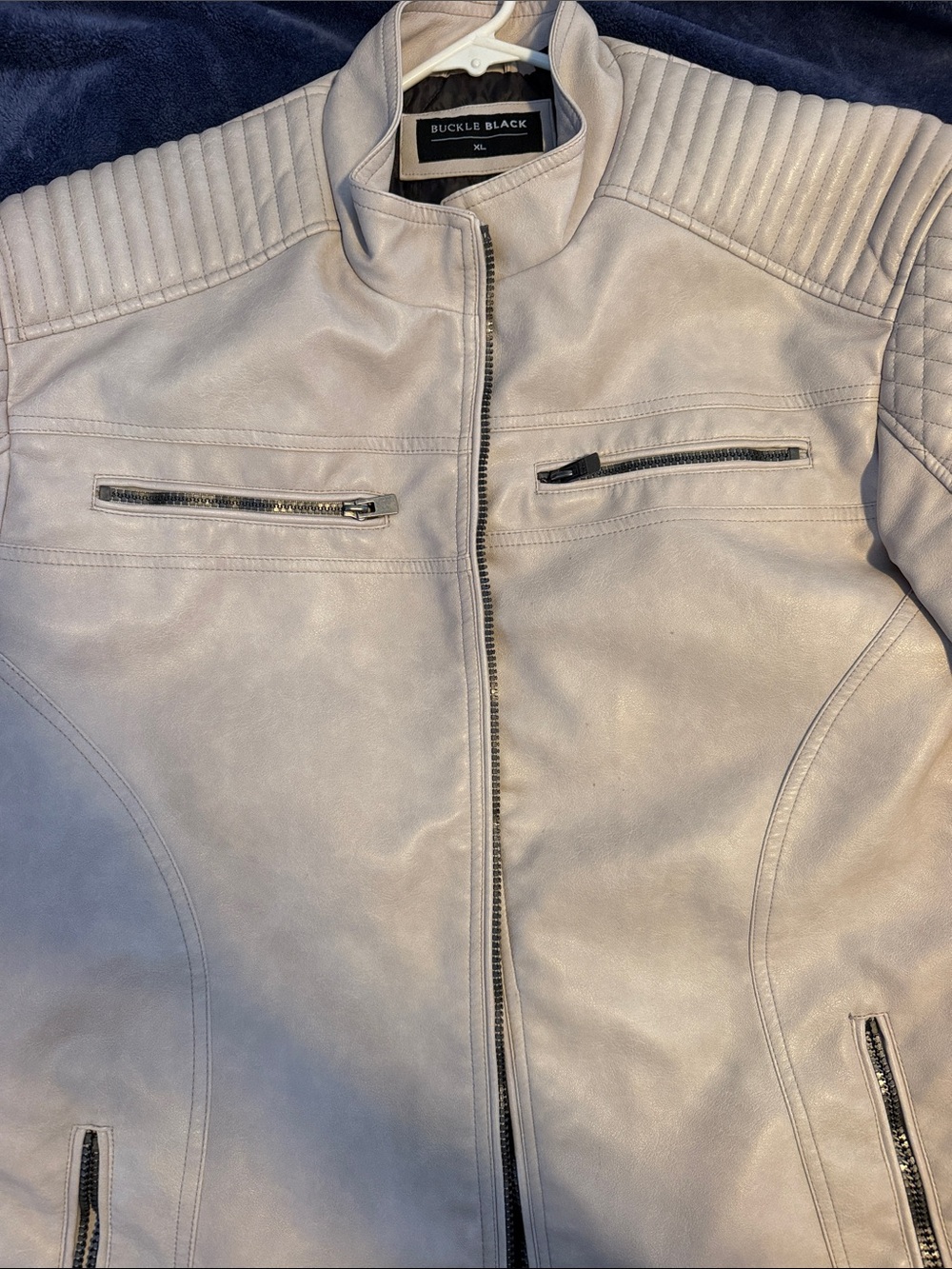 Buckle Black Men's Light Beige Moto-Style Jacket